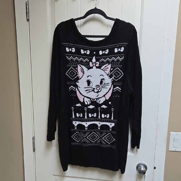 Disney Sweaters - Disney Plus Size 4x Charming Long Black Sweater with White Pink Cat Design